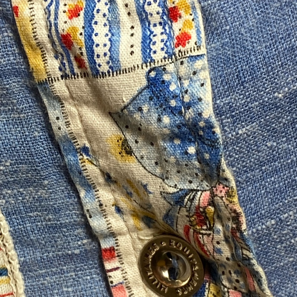 Vintage Patchwork Print Button-Down Shirt In Blue… - image 4